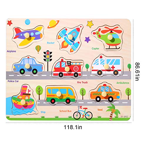 Wooden Peg Puzzles for Toddlers 2 3 4 Years Old,Toddler Puzzles Insect,Vehicles, Letters and Numbers,Educational Wood Preschool Toys for Boys and Girls,Knob Puzzles for Toddlers（4 Pack） - Thumbnail 4