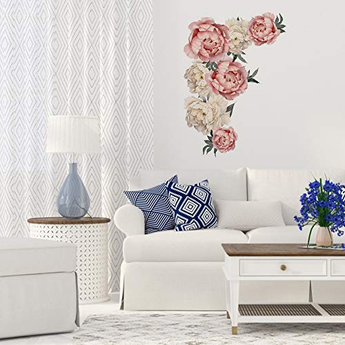 Outivity Flowers Wall Sticker Peony Rose, Waterproof PVC Wall Decals Flowers for Living Room Bedroom Kitchen Playroom Nursery Room Sofa Background Decorations - Thumbnail 5