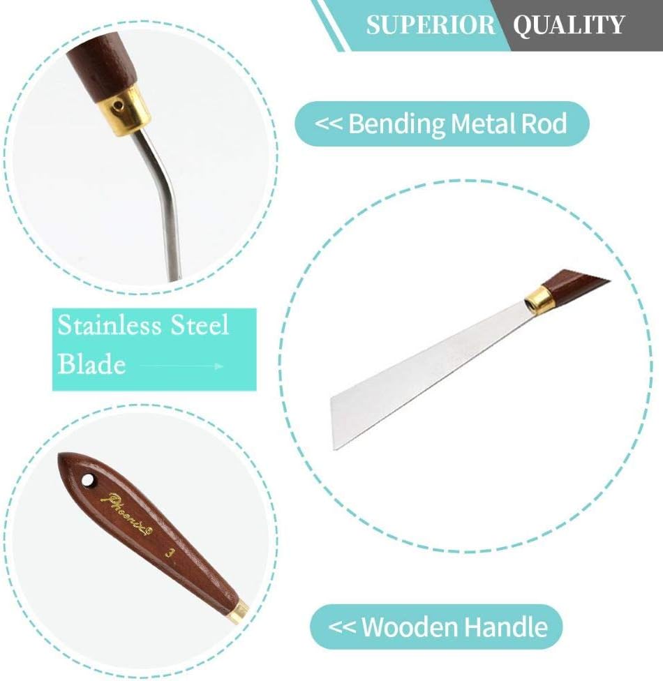DerBlue 5pcs Stainless Steel Artists Palette Knife Set, Spatula Palette Knife Painting Mixing Scraper, Thin and Flexible Art Tools for Oil Painting, Acrylic Mixing, Etc.