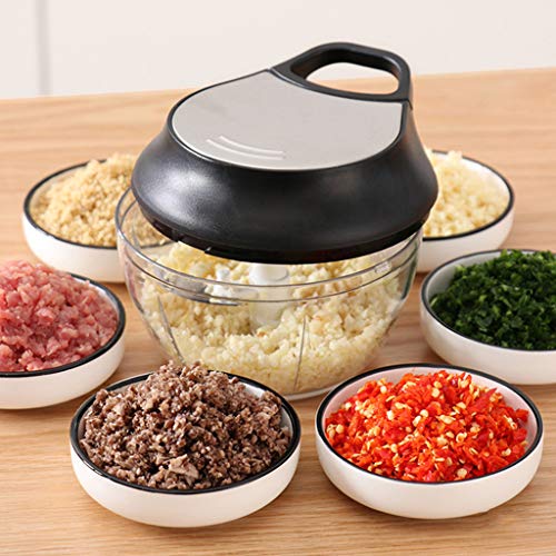 Hand-Powered Rapid Food Chopper Manual Food Chopper Food Processor with Stainless Steel Blades (Black)
