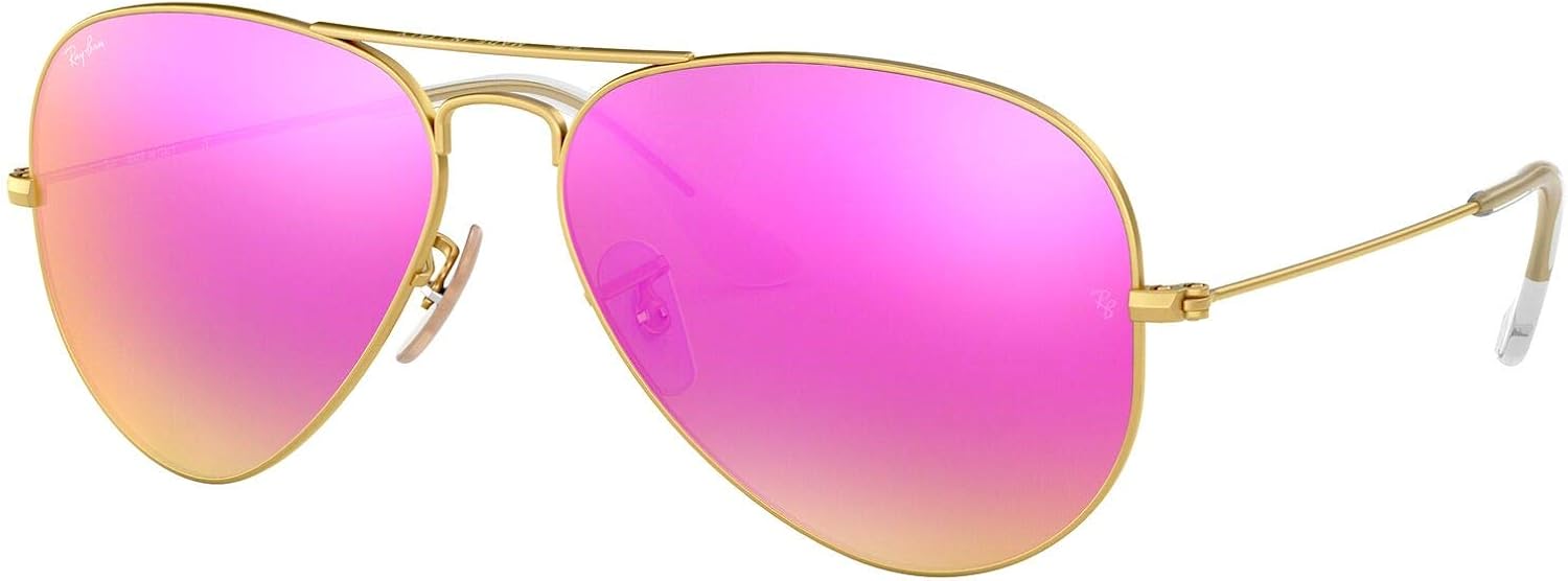 Ray-Ban RB3025 Classic Mirrored Aviator Sunglasses, Matte Gold/Green/Violet, 58 mm: Shoes