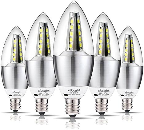eBought E12 LED Bulbs Candelabra LED Light Bulbs 5W, 40 Watt Light Bulbs Equivalent, 450lm, Daylight White 6000K LED Chandelier Bulbs, Decorative Candle Base E12 Non-Dimmable LED Lamp ( 5 Pack)