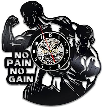 Handmade Solutions EU Bicycle Vinyl Wall Clock Gifts for Instructor Art No Pain No Gain Men Bikes Decorations Body Trainer Motivational Sport Design