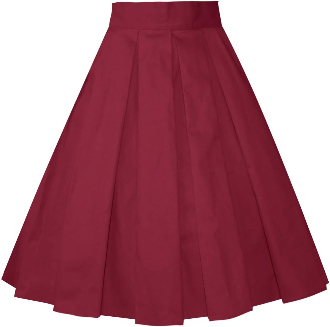 Girstunm Women's Pleated Vintage Skirt Floral Print A-line Midi Skirts with Pockets Burgundy S
