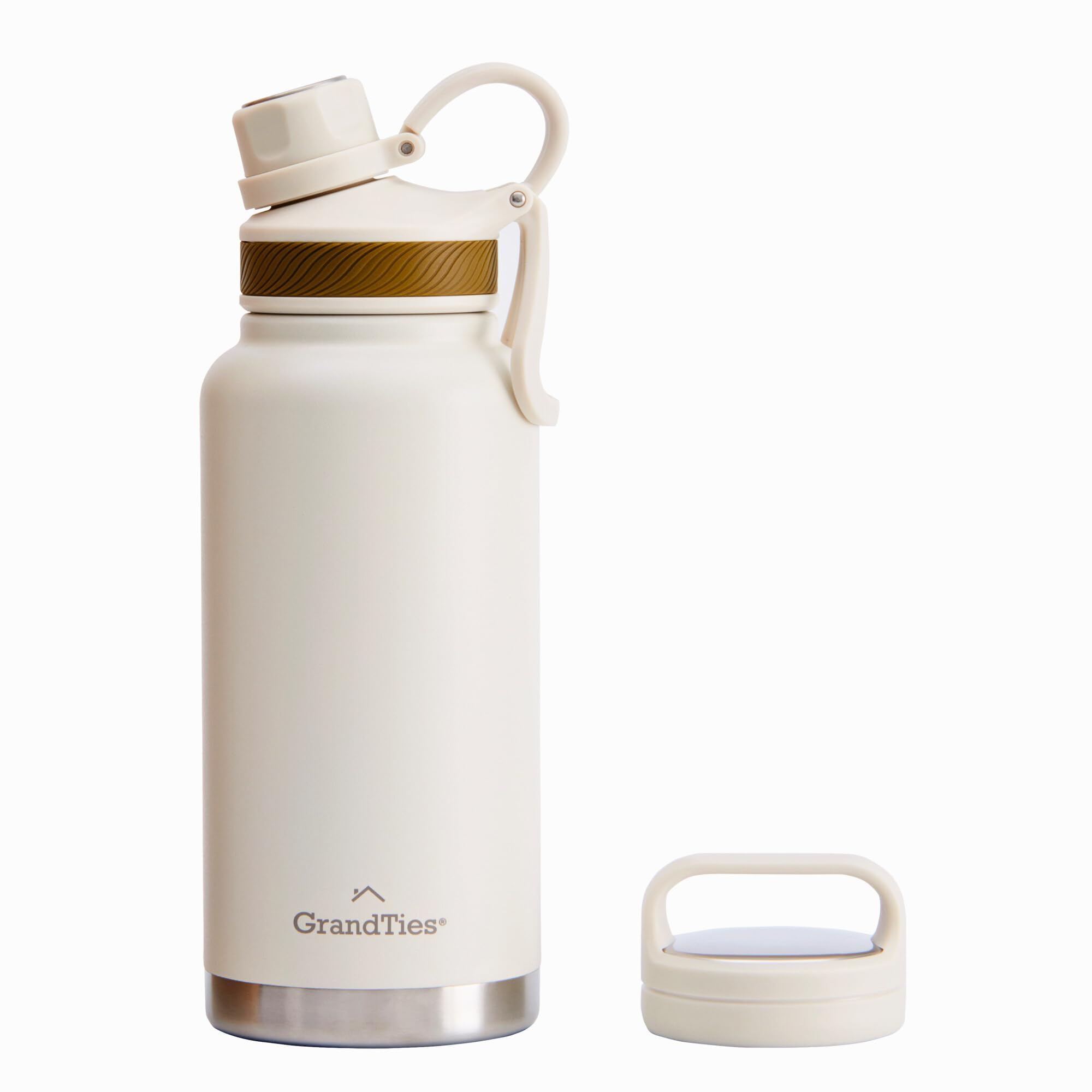Photo 1 of GRANDTIES 2 Lids Sports Stainless Steel Water Bottles – Wide Mouth Vacuum Insulated Reusable Leak Proof BPA-Free Travel Metal Canteen, Thermal Bottles for Men Women Gym (Ivory White 32 oz)