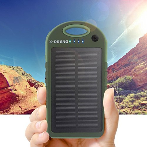 Externe Akku Powerbank 12000 mAh Solar Ladegerät Handy X-DNENG 2 Ausgänge USB Wasserdicht Solar Panel Outdoor Power Bank mit LED-Lampen für iPhone iPad Tablet Samsung Android Smartphones Mp3 usw- Grün