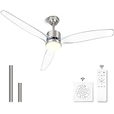 OKELI Clear Ceiling Fan with Light, 52 Inch Brushed Nickel Transparent Ceiling Fans with Light and Remote 3 Reversible Blade 