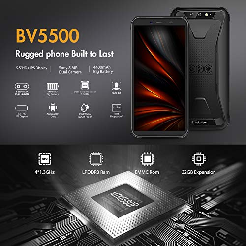 image for Rugged Cell Phone Unlocked, Blackview BV5500 GSM IP68 Waterproof Smart