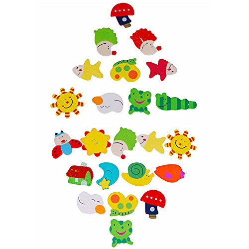 C-Pioneer 24pcs Wooden Cartoon Animal Fridge Magnet Stickers Cute Toys Gifts for Kids
