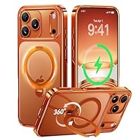 CASEKOO Cosmic Orange Glossy for iPhone 17 Pro Max Case [360 Spin Magnetic Stand][Fit for MagSafe][17FT Military Protection] Slim Polished for iPhone 17 Pro Max Case with Stand 6.9