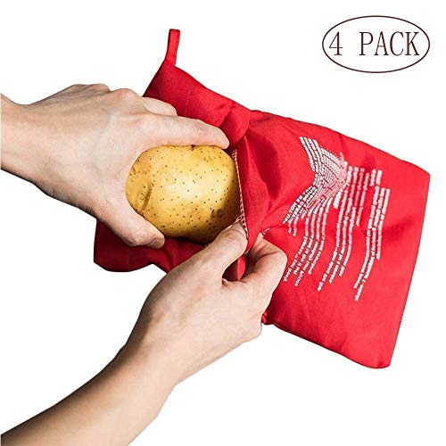 Pack of 4 Microwave Potato Cooker Reusable Microwave Bag for Potato Express Pouch Cooking in Just 4 Minutes Red Microwave Oven Pouch Accessories for Potato Cooker