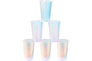 AimFun 25 Iridescent Plastic Cups Pastel Shiny Party Cups Disposable 16 oz Drinking Cups for Iridescent Disco Mermaid Unicorn Party Decor Birthday Bachelorette Wedding Party Supplies