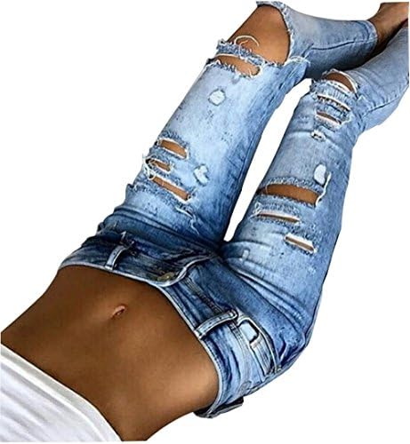 Quanxin Women's Destroyed Ripped Hole Washed Pencil Jeans
