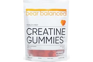 Bear Balanced Creatine Gummies for Men & Women - Creapure® Creatine Monohydrate, L-Theanine, L-Tyrosine & B12 for Muscle Growth, Strength, Focus, Energy & Health - Low Calorie, Sugar-Free, & Vegan