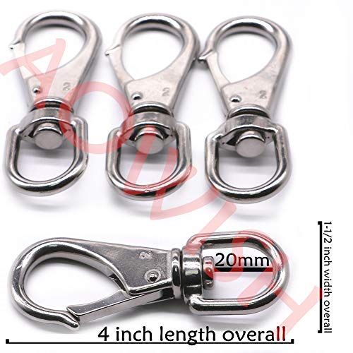 AOWISH 4-Pack Stainless Steel Swivel Eye Snap Hooks (4 x 1-1/2 Inches) Scuba Diving Clips Marine Boat Hardware Spring Buckles for Bird Feeders, Pet Chains, Collars, Keychains and More M6(2#)