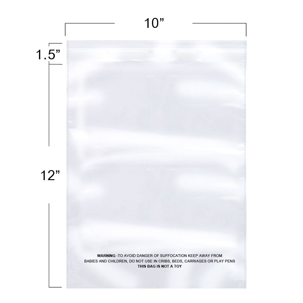 The Elixir Packaging 100 Count 10 x 12 Suffocation Warning Clear Reclosable Poly Bag, Meets USDA FDA Standards, Various Size