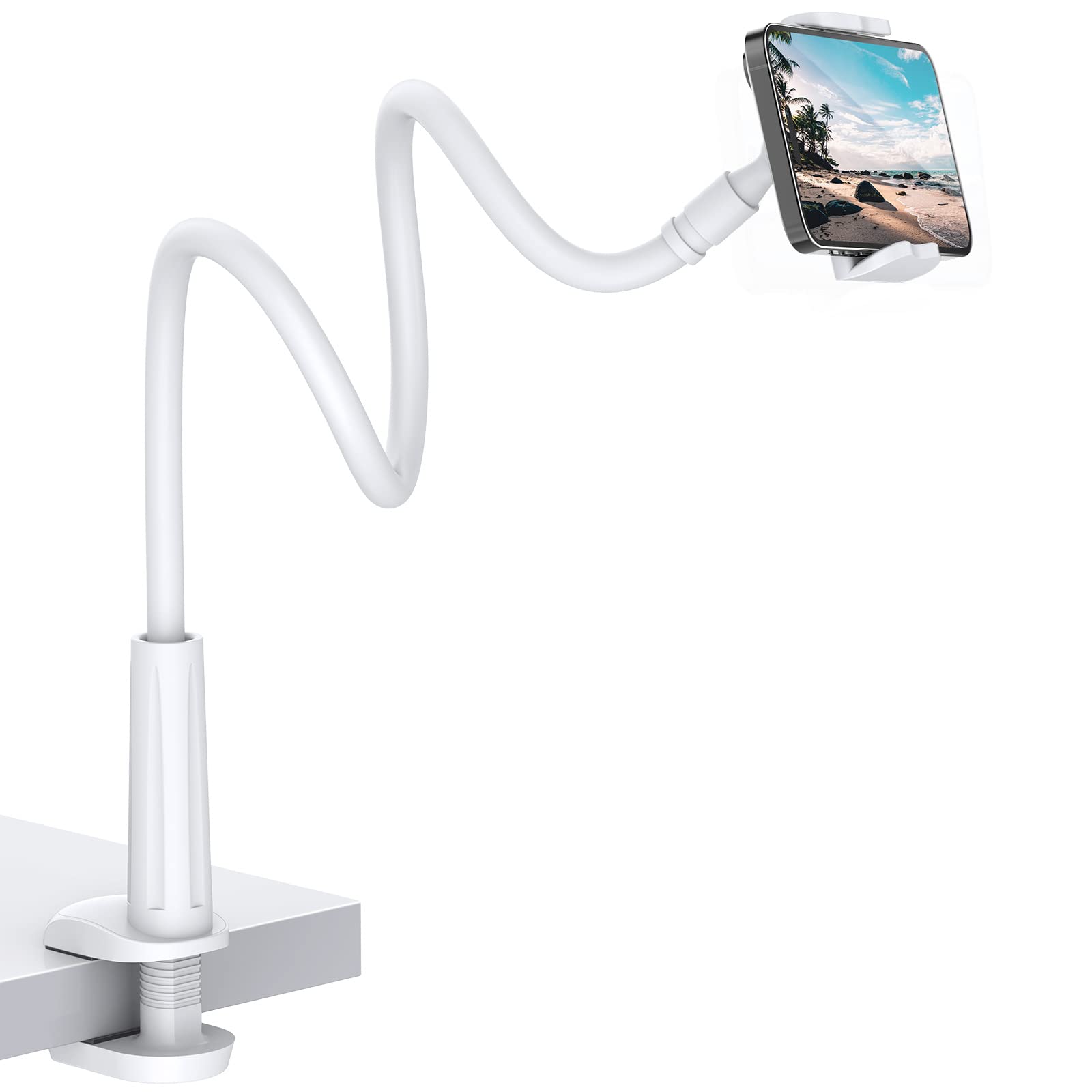 Gooseneck Phone Holder, Flexible Cell Phone Stand Holder for Bed Lazy Arm Mount 360 Adjustable Clamp Bracket for iPhone 16 15 14 13 12 11 Pro Samsung 4-6.5"