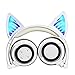 Cat Ear Headphones, DICEKOO Wireless Bluetooth Headset Flashing Glowing Cosplay Fancy LED Light USB Charger Earphone for iPhone 7/6s/iPad/Fire 7,Android Phone, Macbook (White)