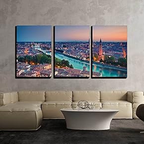 3 Piece Canvas Wall Art - Verona. Image of Verona, Italy During Summer Sunset. - Modern Home Art Stretched and Framed Ready to Hang - 16"x24"x3 Panels