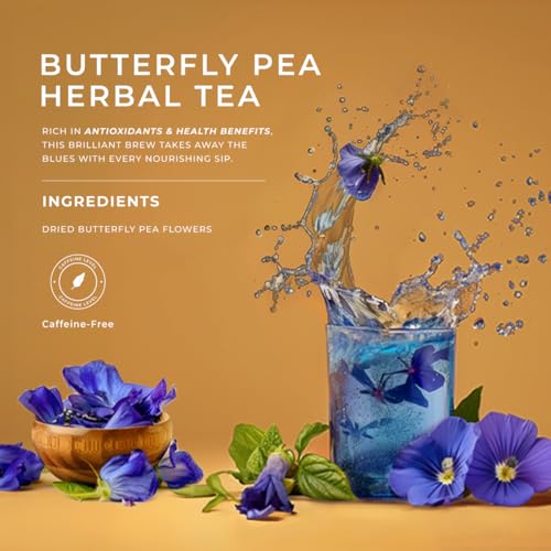 GYA TEA CO BUTTERFLY PEA HERBAL LOOSE LEAF TEA – DECAF FLOWER TEA WITH GOOD TASTE & BLUE COLOR FOR SKIN, HAIR & DIGESTION HEALTH, SOOTHING & RELAXING – 5.29 OZ – 70 CUPS