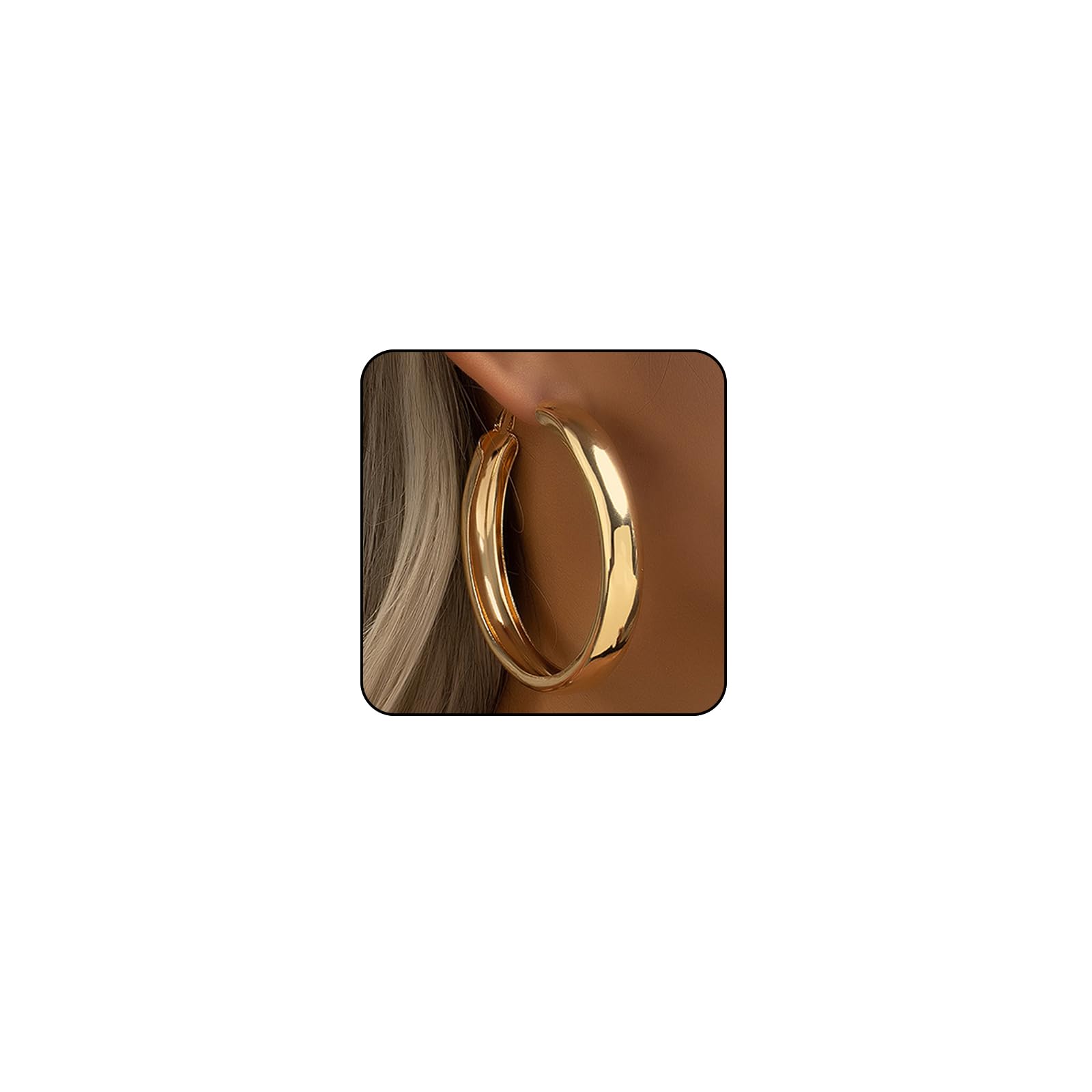Photo 1 of ONBRIG Large Silver Hoop Earrings for Women Lightweight Chunky Gold Hoops Earrings 14k Gold Big Earrings for Women Thick Hoops Earrings Jewelry (Gold Hoop-2), Gold, Silver