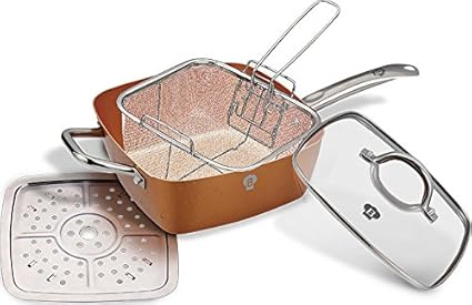 Sartén cuadrada, 4 piezas, freidora y vaporera.: Amazon.es