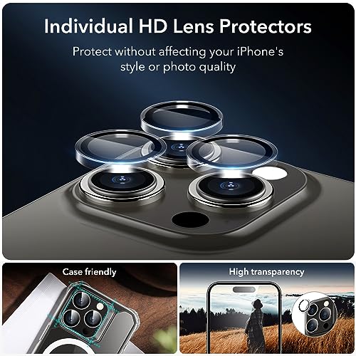 ESR Armorite Screen Protectors for iPhone 15 Pro Max, Ultra-Resistant Tempered Glass, Adjustable, 3 Pack with 3 Set of Individual Camera Lens Protectors