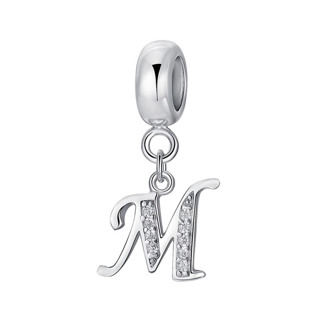925 Sterling Silver Letter Charm Beads Alphabet Charms M Charm Anniversary Charm Words Charm fits Pandora Charms Bracelet (M)