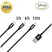 ToughLine Lightning Cable[3Pack: 3+6+10FT Assorted Length] Nylon Braided Charging Cable USB to lightning for Apple iPhone X/8/8Plus/7/7 Plus/6/6s/6 Plus/6s Plus/5/5c/5s/SE,iPad, iPod& More (Jet Black)