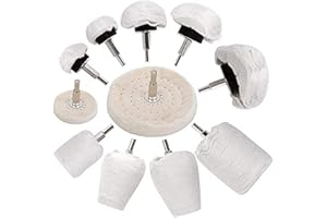 LSLANSOON 11 Pcs Buffing Wheel Set for Drill, Polishing Tool Kit, 1/4” Hex Shaft Cotton Grinding Head for Rotary Tools