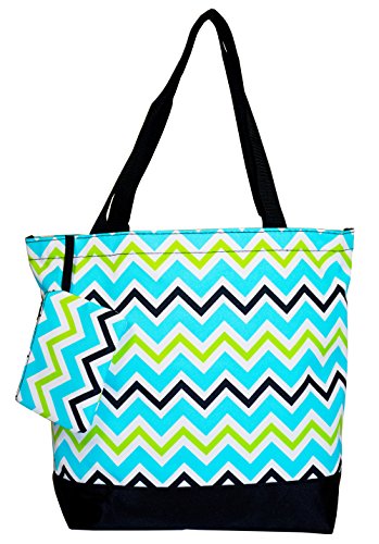 Ever Moda Blue Green Chevron Tote Bag, Large 17-inch