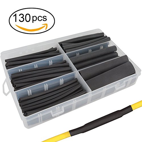 130 pcs 3:1 Dual Wall Adhesive Heat Shrink Tubing kit, 6 Sizes(DIA): 1/2