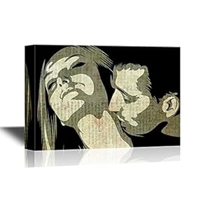 Canvas Wall Art - Man Kissing The Neck of His Lover - Gallery Wrap Modern Home Art | Ready to Hang - 12x18 inches