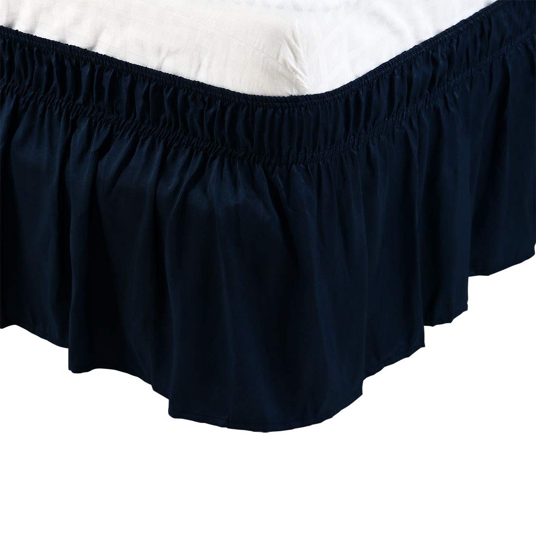PiccoCasa Elasticated Bed Skirt Ruffled Bed Base Wrap Around Bed Valance Sheet, Brushed Microfiber Bedding Sheet Frame with 38cm Ruffle (Super King, Navy Blue)