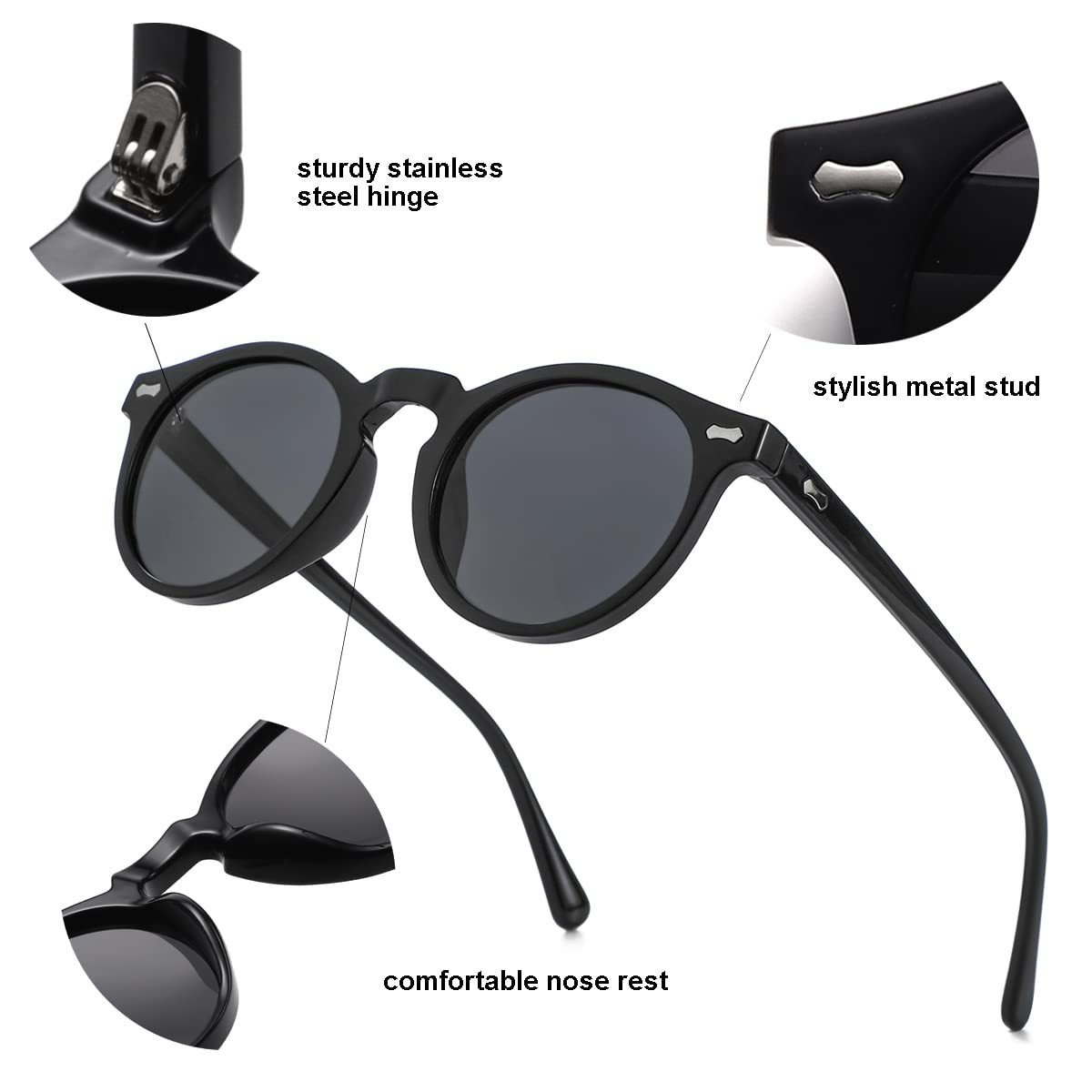 Gleyemor Vintage Polarized Sunglasses for Men Round Sunglasses UV400 Protection Retro Hand-crafted Acetate Frame