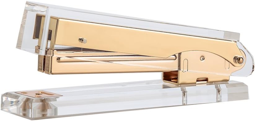 Draymond Story Clear Gold Toned Acrylic Stapler - Fits Standard Staples (Gift Idea for Colleagues), Gold Stapler