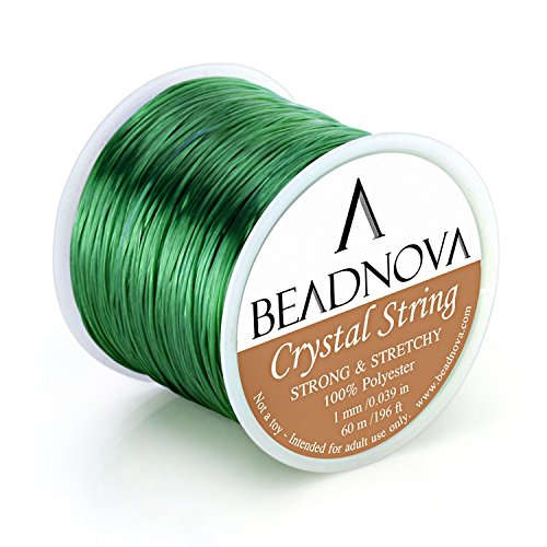 BEADNOVA 1mm Elastic Stretch Polyester Crystal String Cord for Jewelry Making Bracelet Beading Thread 60m/roll (Green)