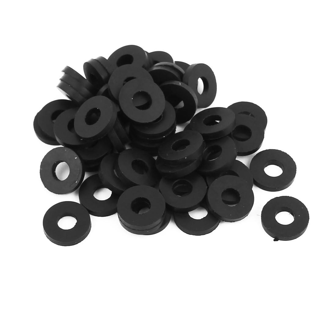 TOP-VIGOR 50Pcs Rubber Flat Washers, 12mm OD 5mm ID 2mm Thickness Heavy Duty Black Rubber Grommet Vibration Damping Pads Sealing Gasket Washers for Faucet Pipe Water Hose Fastener Bolt