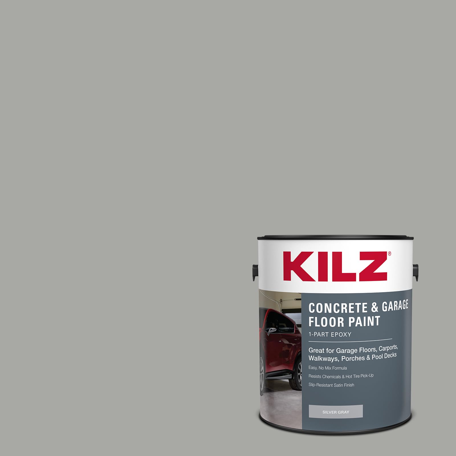Photo 1 of KILZ 1-Part Epoxy Acrylic Concrete and Garage Floor Paint, Interior/Exterior, Satin, Silver Gray, 1 Gallon