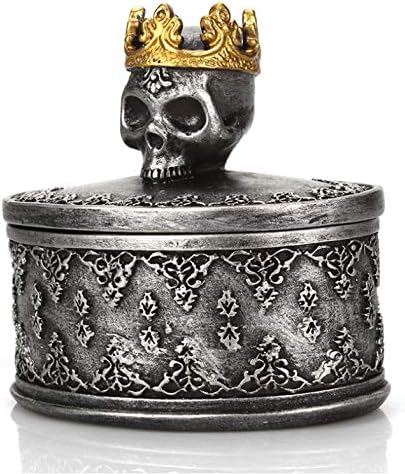 fenjinsheng Skull Ornaments Gifts Skulls Crown Skull Jewelry Organizer Box Covered Dustproof Resin Jewellery Necklace Earrings Container Box Home Decor Gift Black