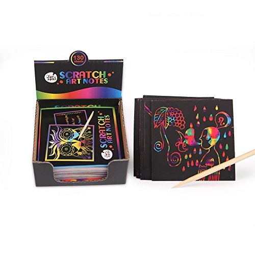 Jar Melo Scratch Art Notes; 130 Sheets; With Wooden Stylus; Rainbow Mini Notes; Scratch Magic Notes