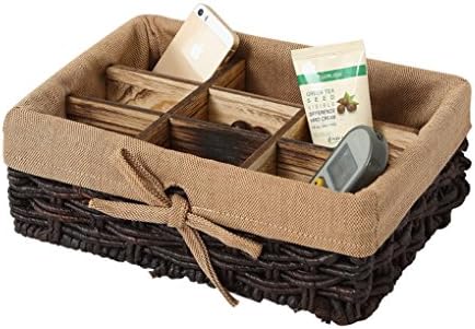 ELHOME Weave Rattan Handmade Storage Cube Grid Bin Fabric Snack Adjustable Basket Boxes Container 11.8"x8.3"x4"