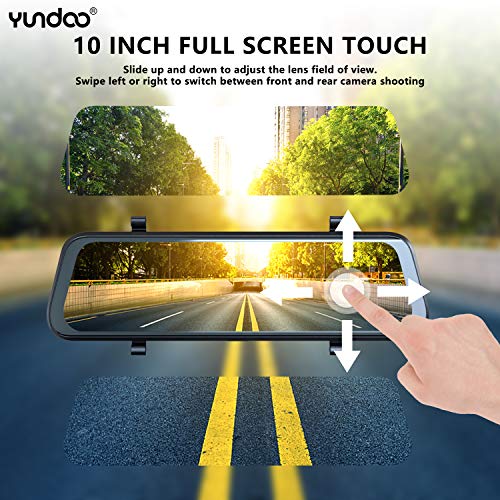 Mirror Dash Cam Front and Rear - 1080P Full HD Stream Media Dual Lens Car Camera ,10 Inch Full Touch Screen with 1080P Backup Camera, Super Night Vision, G-Sensor, Parking Monitor, Loop Recording.