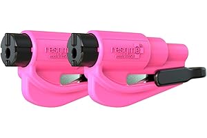 resqme Pack of 2,The Original Emergency Keychain Car Escape Tool, 2-in-1 Seatbelt Cutter and Window Breaker, Made in USA, Pink - Compact safety hammer