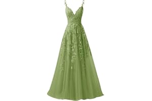 PEIYJYUSP Tulle Lace Appliques V Neck Prom Dresses A Line Wedding Bridesmaid Prom Dress for Teens Ball Gown