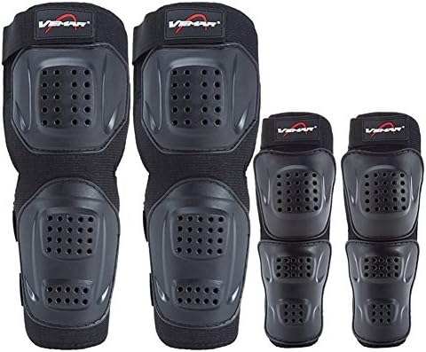 Runspeed Knee Shin Guards Adult Elbow & Knee Pads Protector Flexible Breathable Adjustable Armor for Motorcycle Motocross Racing Mountain Bike, One Size Fits Most,4 Pieces Black