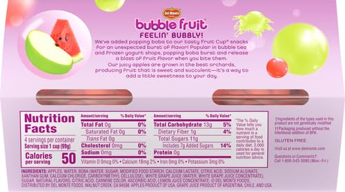 DEL MONTE BUBBLE FRUIT SOUR APPLE WATERMELON FRUIT CUP SNACKS, 3.5 OZ (PACK OF 1, 4 COUNT)