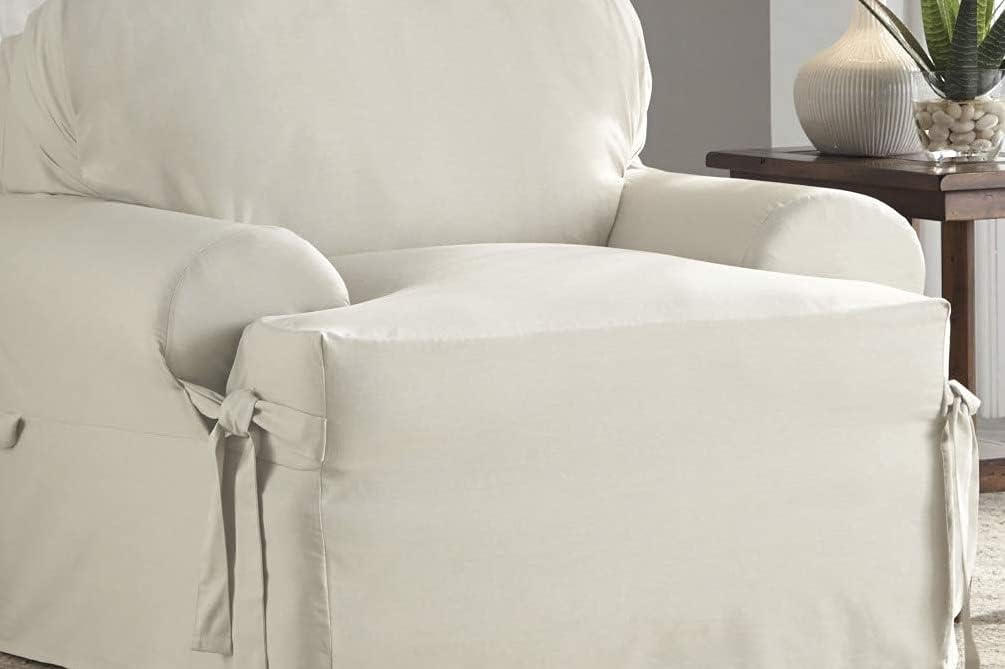 Serta | Relaxed Cotton Duck Slipcover Collection, Fits Most T-Cushion Chairs Measuring, 32" to 43", White: Office Products