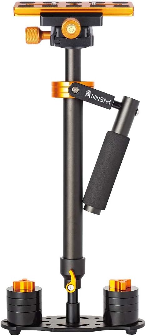 ANNSM Upgraded HS60r Professional 24”/60cm Video Camera Handheld Stabilizer for DSLR Cameras/Camcorders/Home DV/Smartphones/iPhones Height/Weight Adjustable with Extra Weight Plates in Orange Color