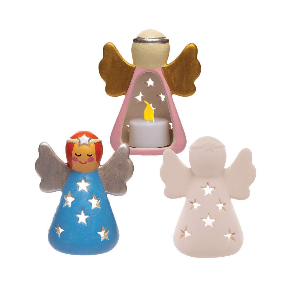 Baker Ross AT137 Angel Ceramic Tealight Holders - Pack of 3, Christmas Arts and Crafts or Painting Activities